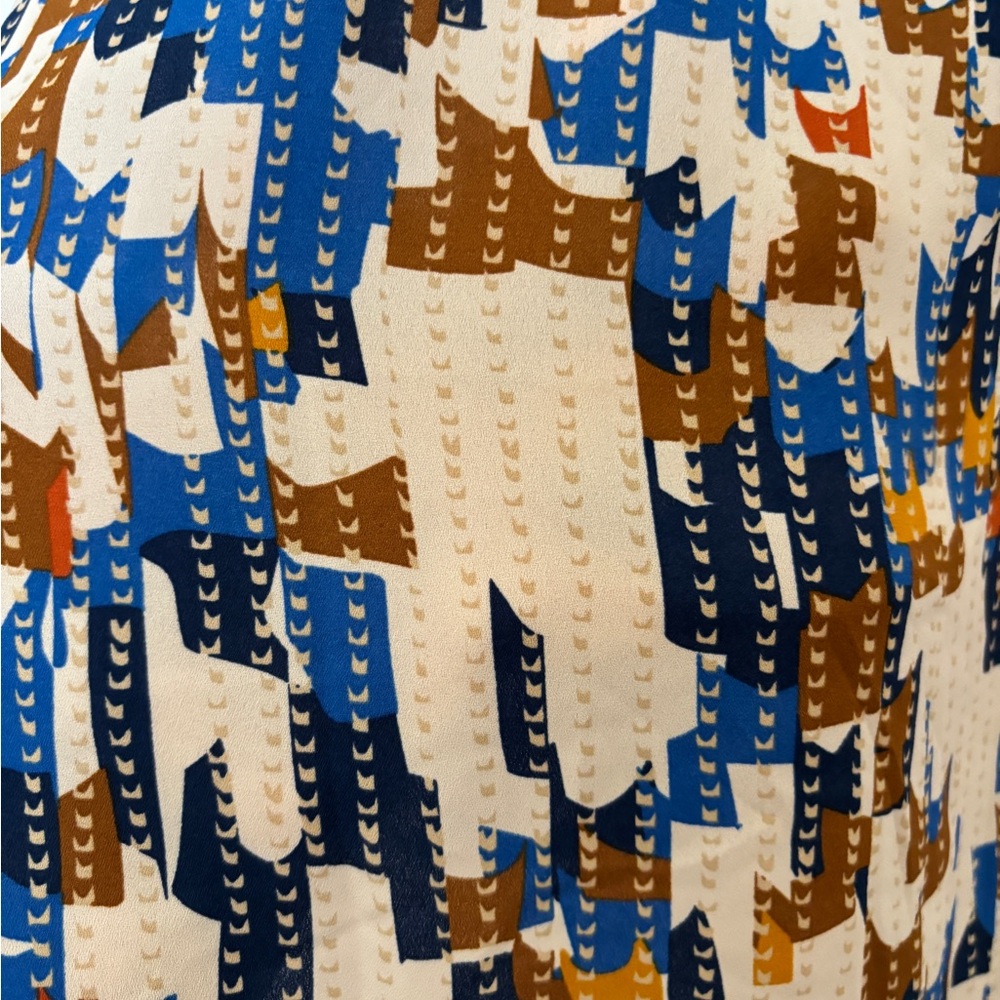 CAbi Jigsaw Top Blue and Brown Geometric Sleeveless Blouse - Picture 6 of 8